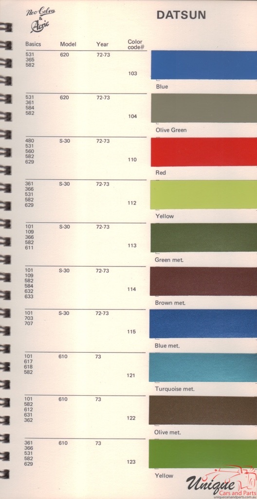 1972 - 1973 Datsun Paint Charts Kansai 2